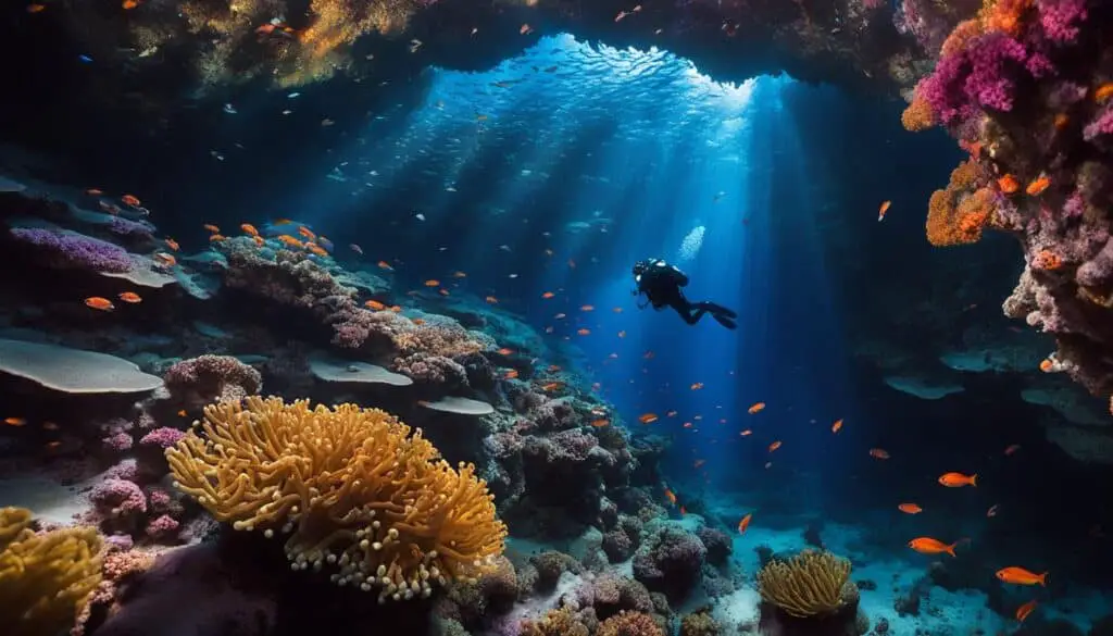 diver exploring diverse marine life